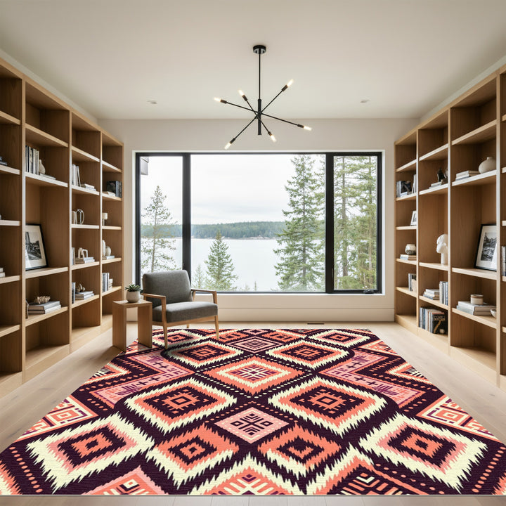 Coral Diamond Tribal Geometric Loom Rug