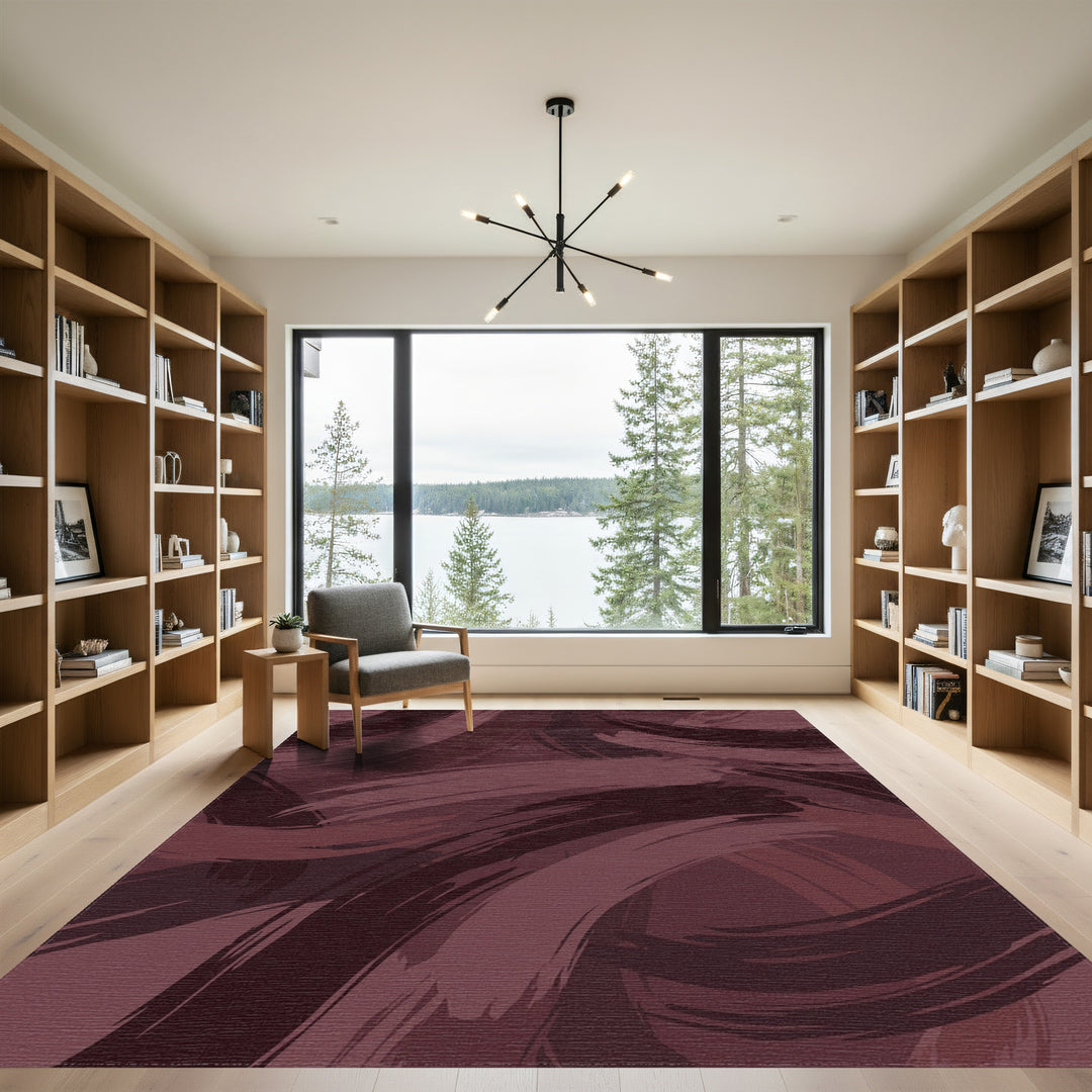 Warm Burgundy Brush Stroke Swirls Rug
