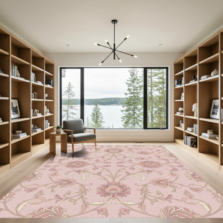 Blush Pink Floral Scroll Medallion Rug