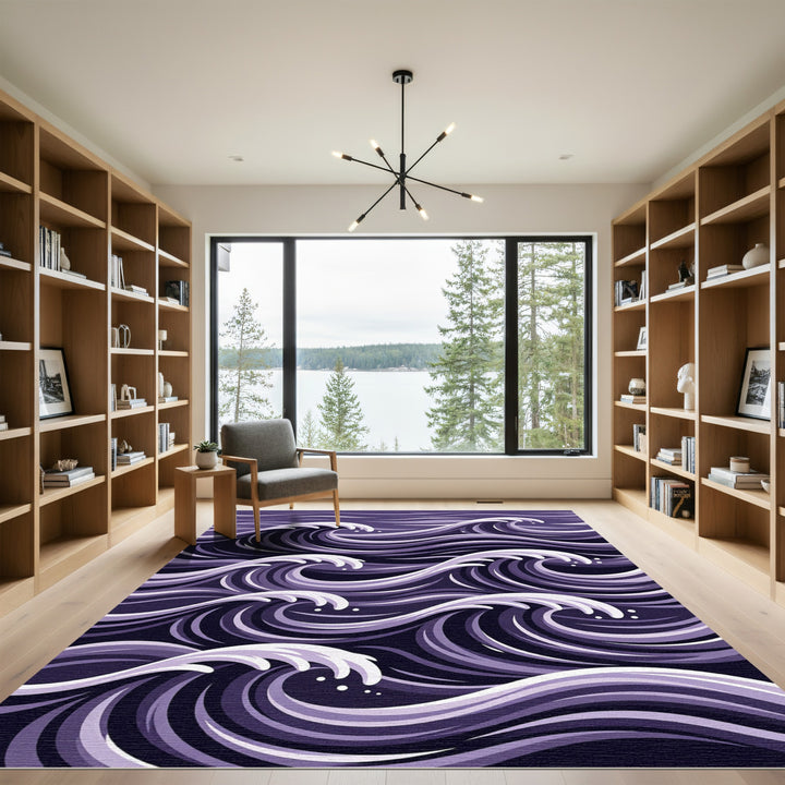 Abstract Purple Ocean Wave Rug