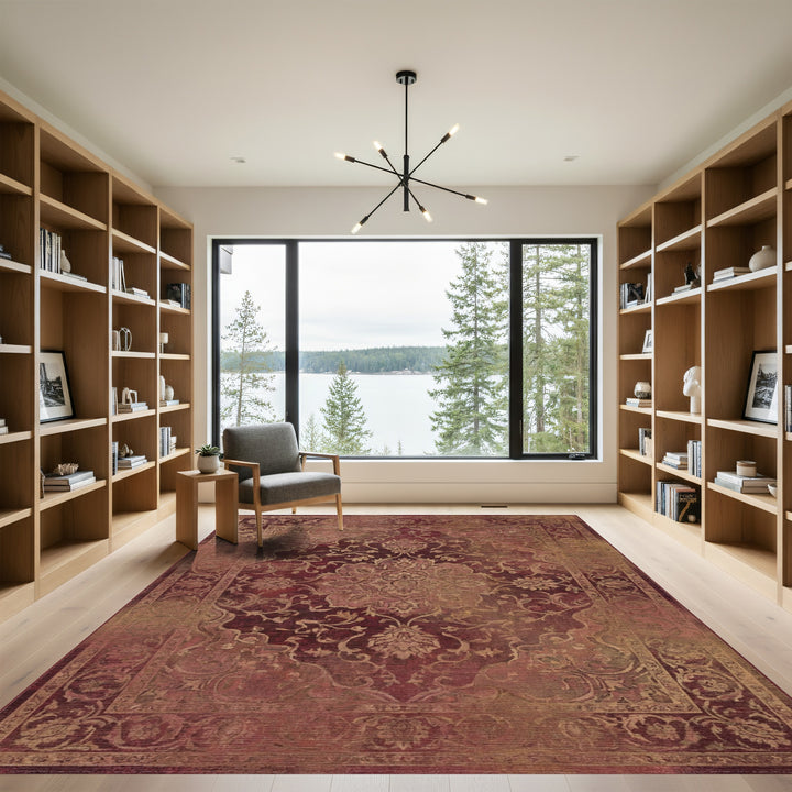 Crimson Golden Medallion Vintage Rug