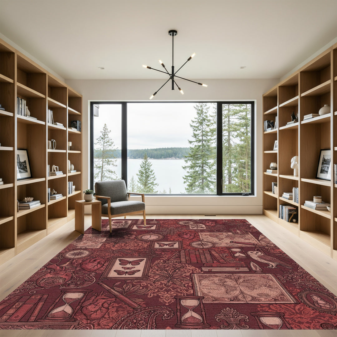 Crimson Antique Collection Botanical Map Rug