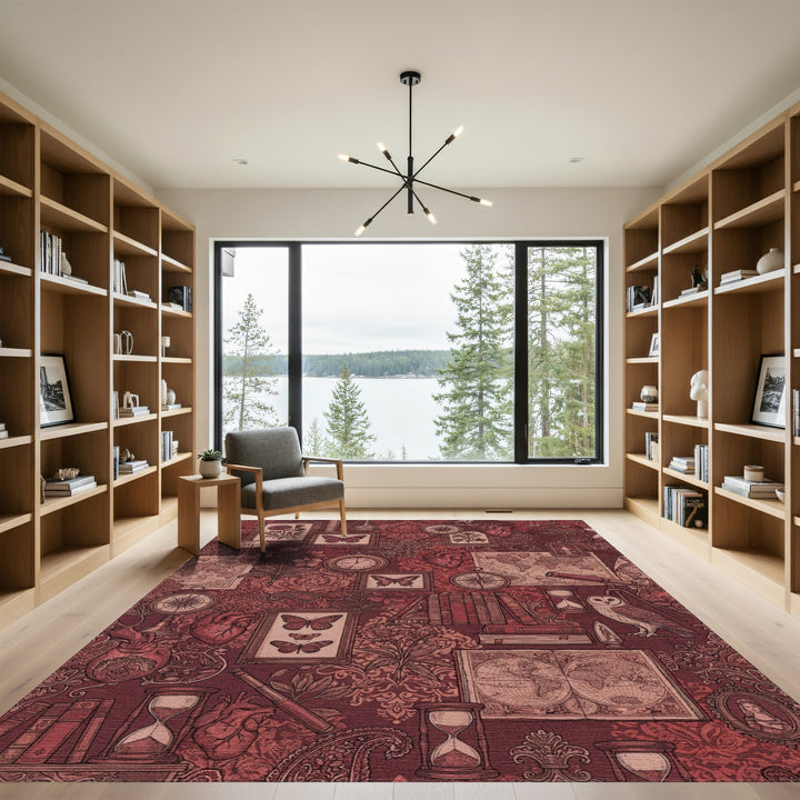 Crimson Antique Collection Botanical Map Rug