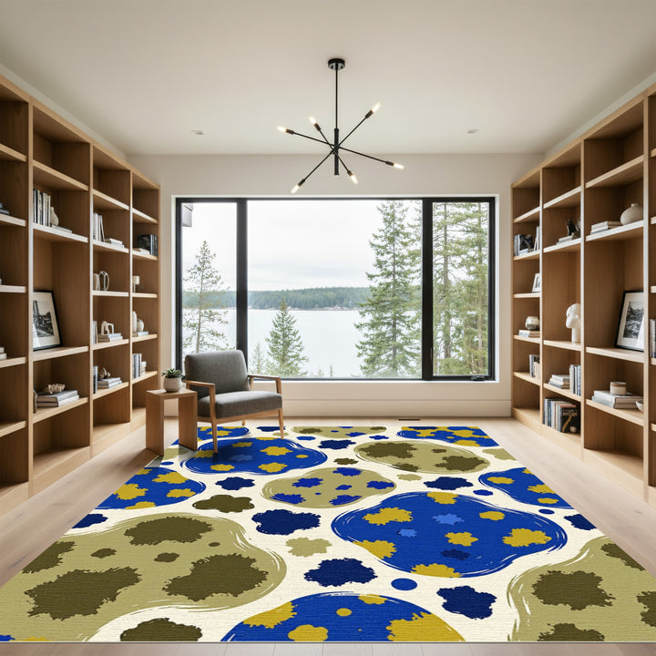 Abstract Blue Yellow Blob Rug