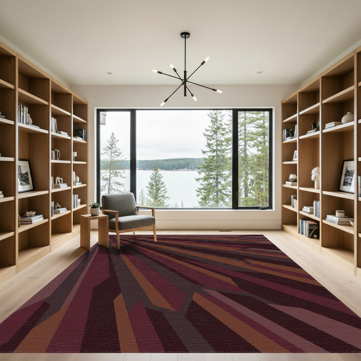 Deep Burgundy Abstract Splayed Stripes Rug