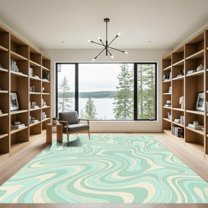 Retro Swirl Pastel Green Waves Rug