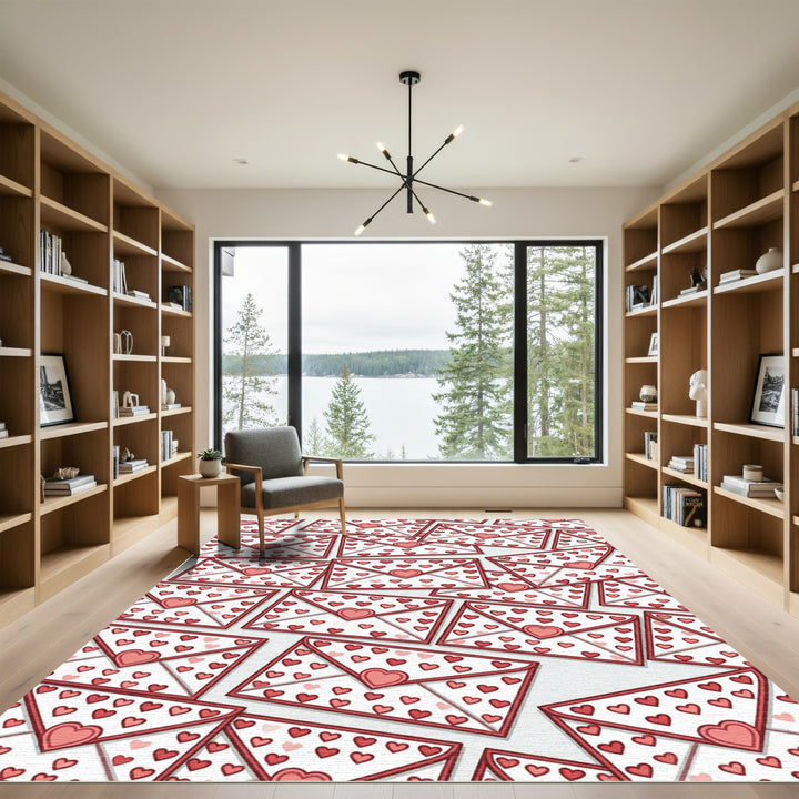 Red Hearts Folded Paper Correspondence Rug