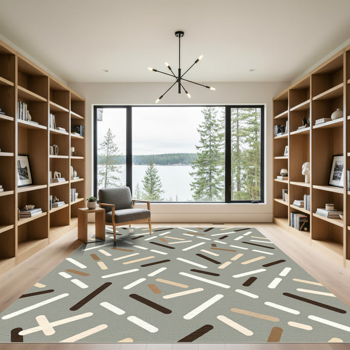 Neutral Tone Scattered Rods Rug