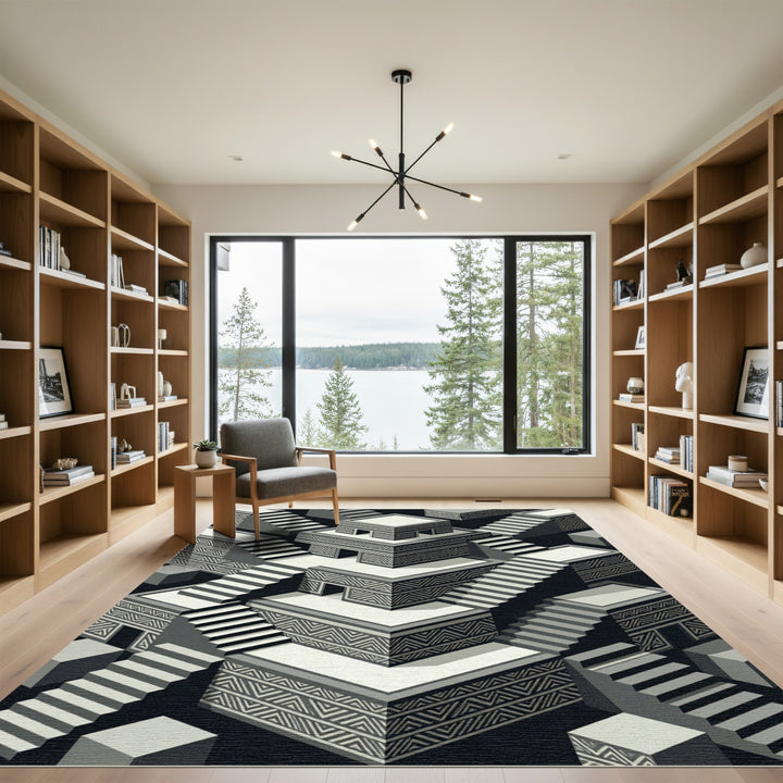 Modern Isometric Tribal Staircase Rug