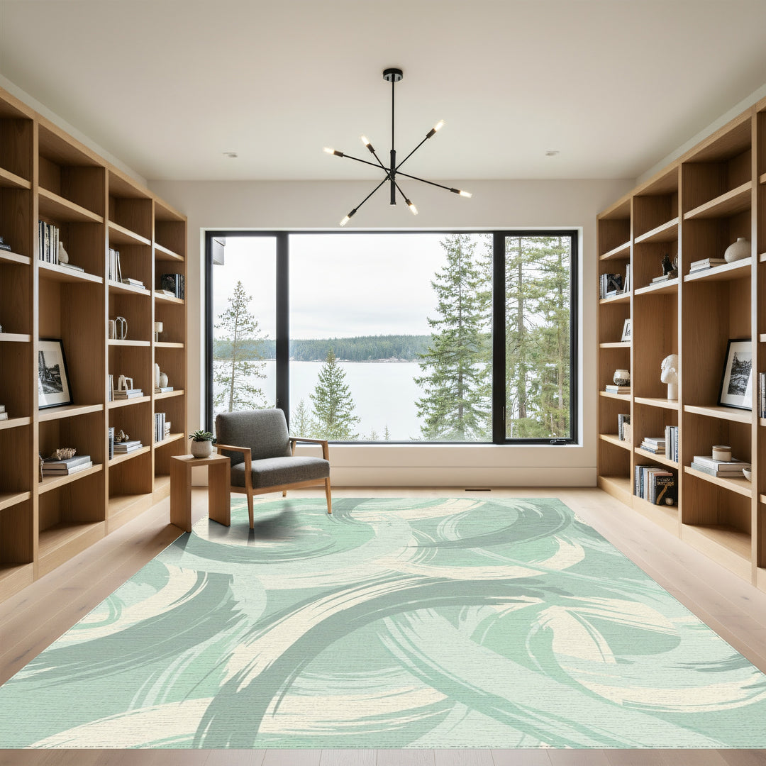 Pale Aqua Brushstroke Swirls Rug