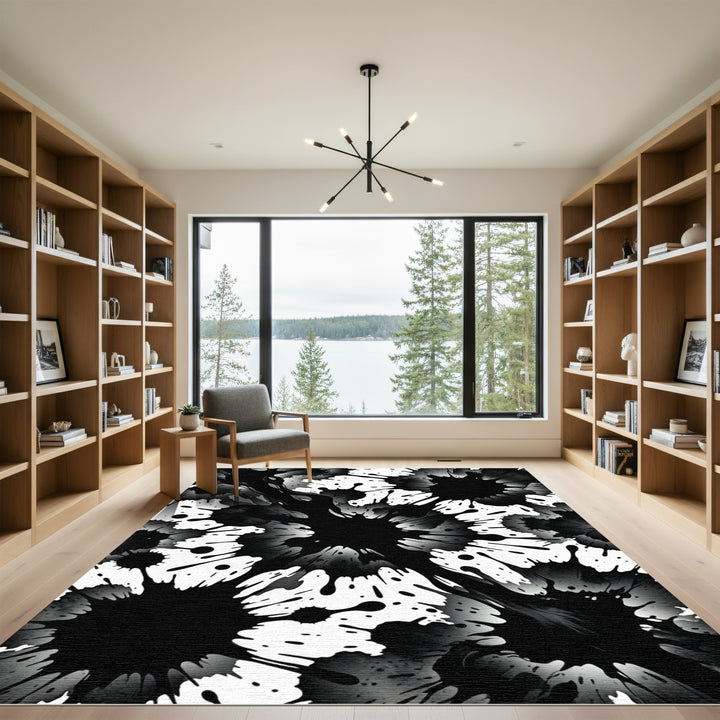 Monochromatic Ink Splatter Explosion Rug