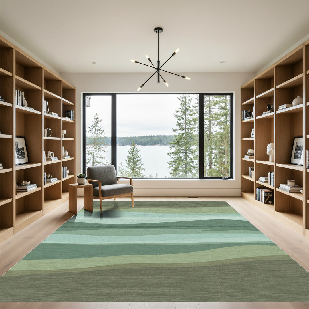 Earthy Green Abstract Wavy Stripes Rug