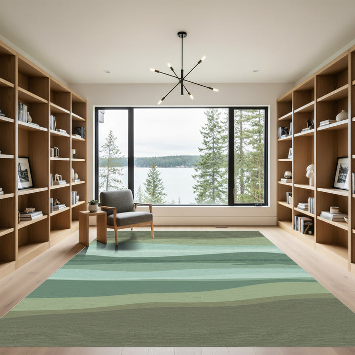 Earthy Green Abstract Wavy Stripes Rug