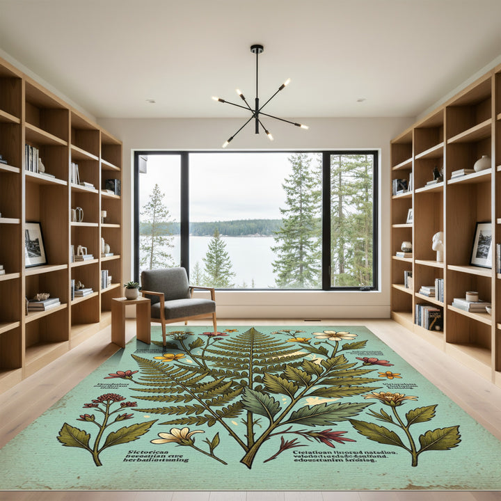 Vintage Botanical Fern and Flower Rug