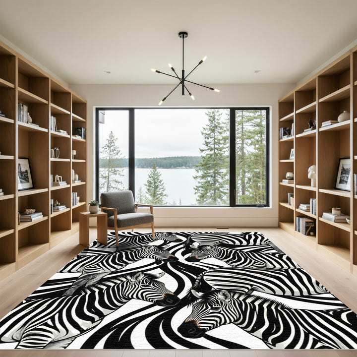 Bold Black White Zebra Collage Rug