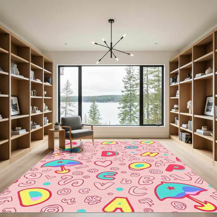 Playful Alphabet Hearts Umbrellas Rug