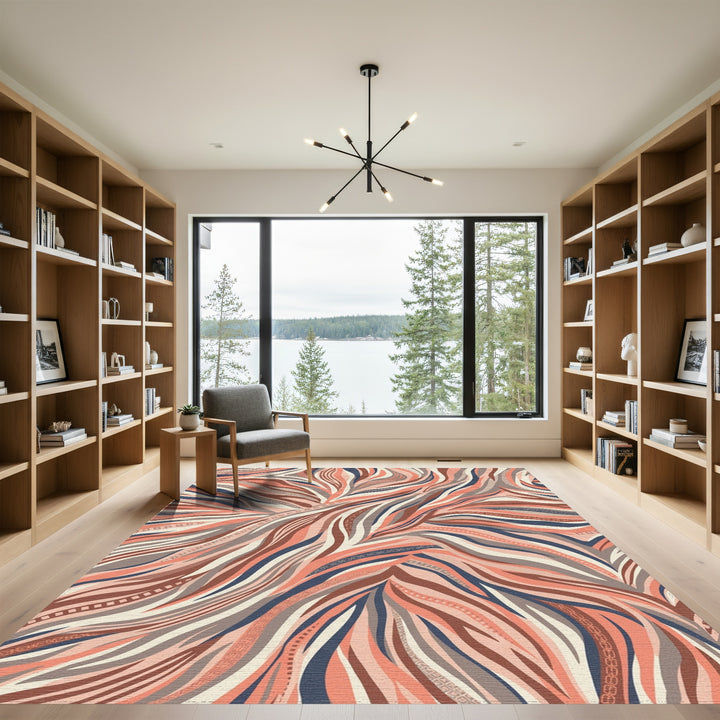 Coral and Navy Waves Rug