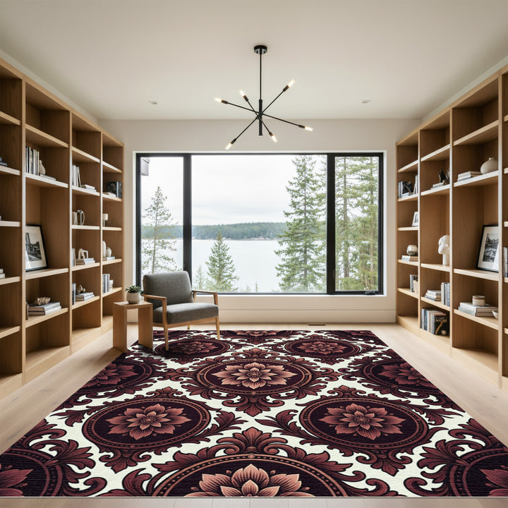 Ornate Deep Red Floral Medallion Rug