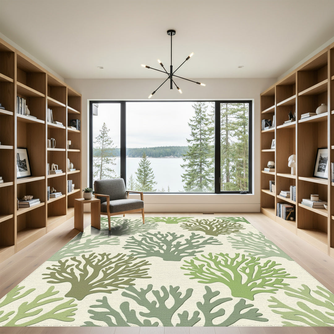 Green Coral Branch All Over Rug