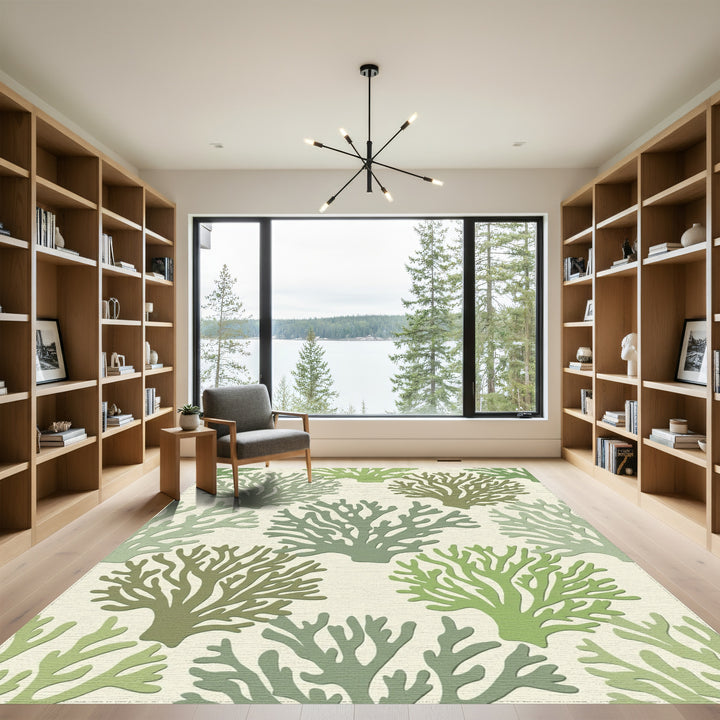 Green Coral Branch All Over Rug