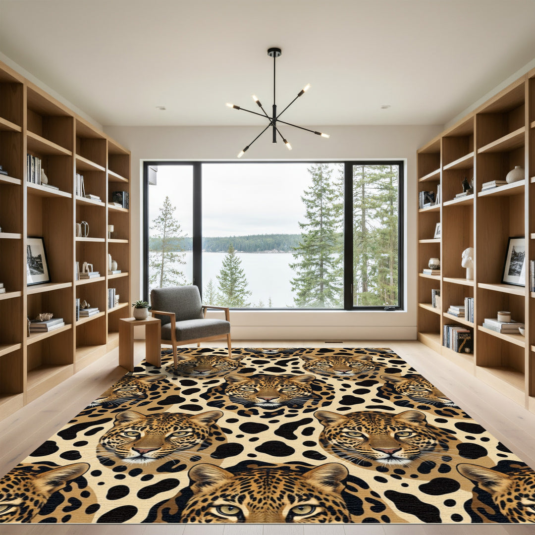 Golden Leopard Spots Animal Portrait Rug
