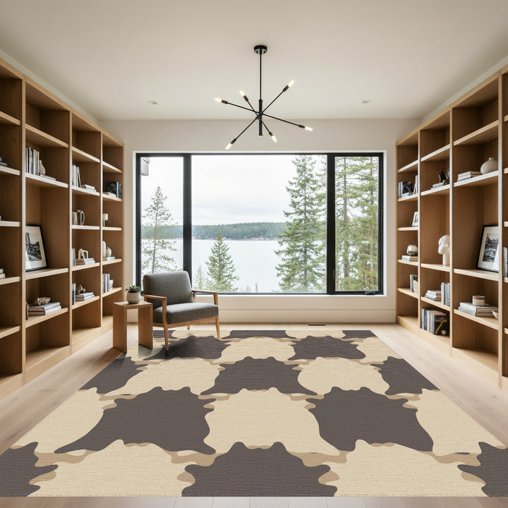 Neutral Earthy Brown Camouflage Cowhide Rug