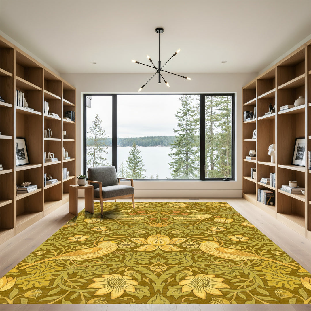Golden Bird Strawberry Floral Garden Rug