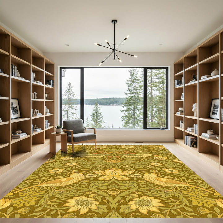 Golden Bird Strawberry Floral Garden Rug