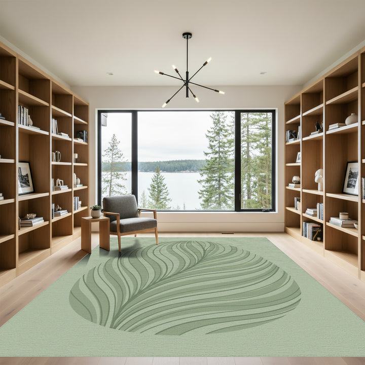 Pale Green Wavy Leaf Abstract Rug