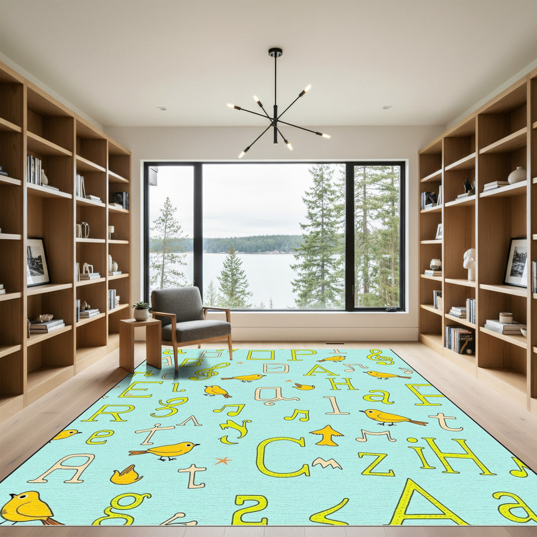 Yellow Birds Musical Alphabet Pattern Rug