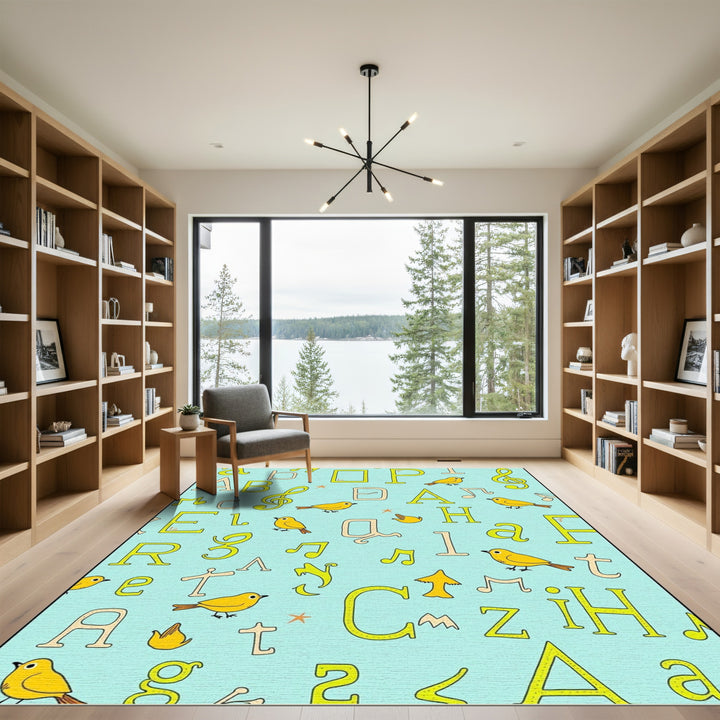 Yellow Birds Musical Alphabet Pattern Rug