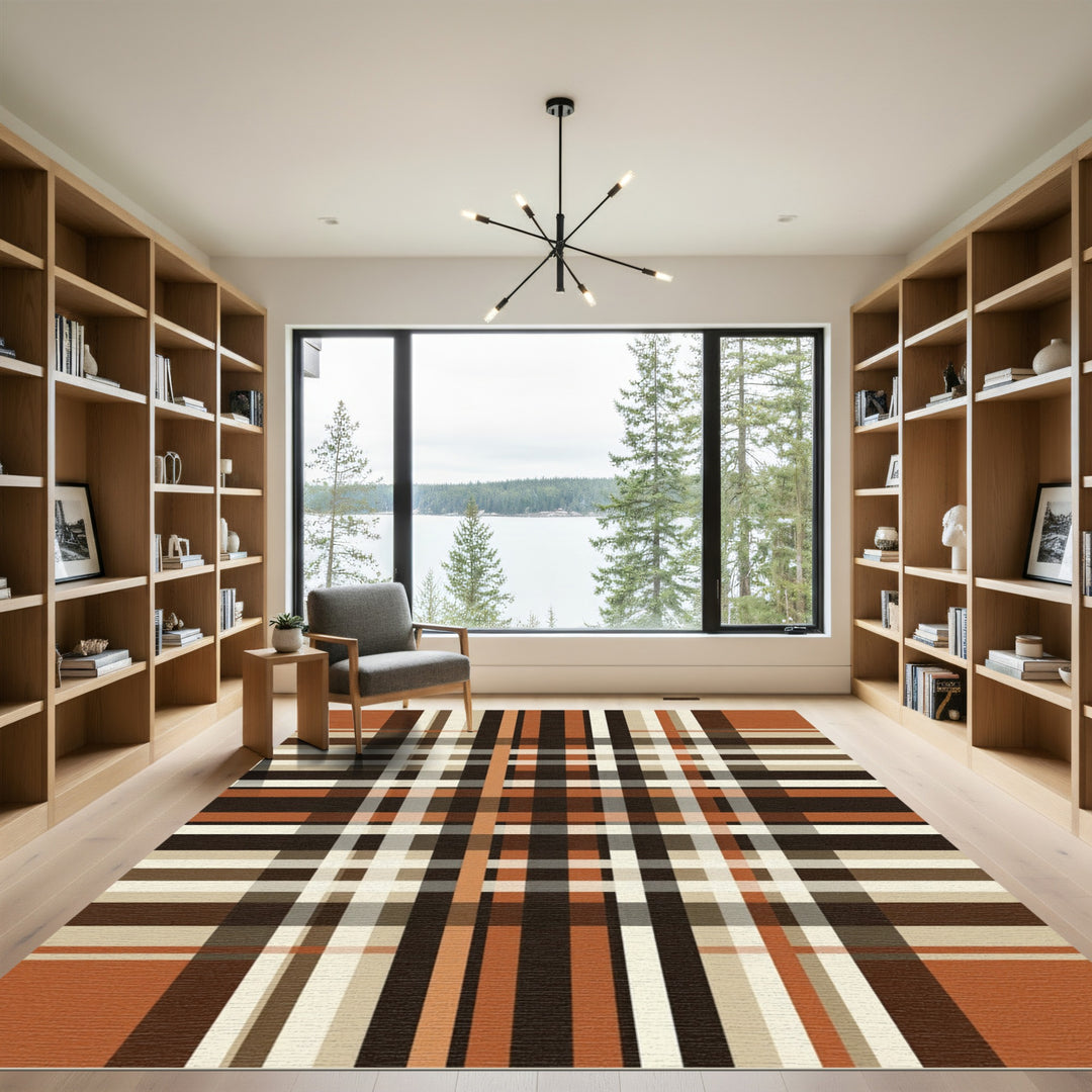 Earthy Tone Plaid Stripe Rug