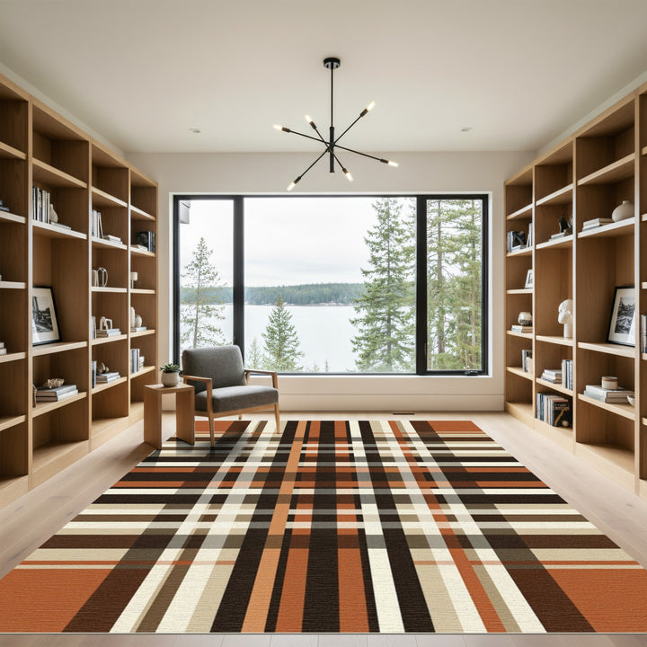 Earthy Tone Plaid Stripe Rug