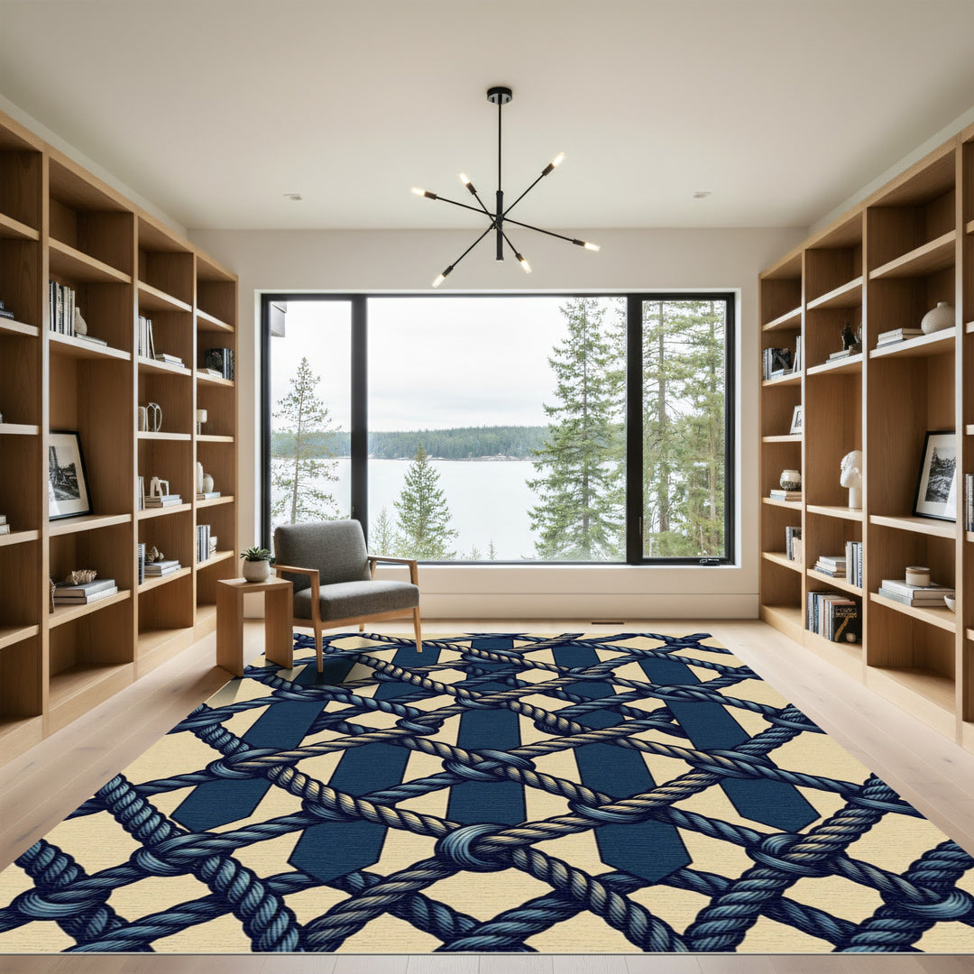 Navy Cream Braided Netting Rug