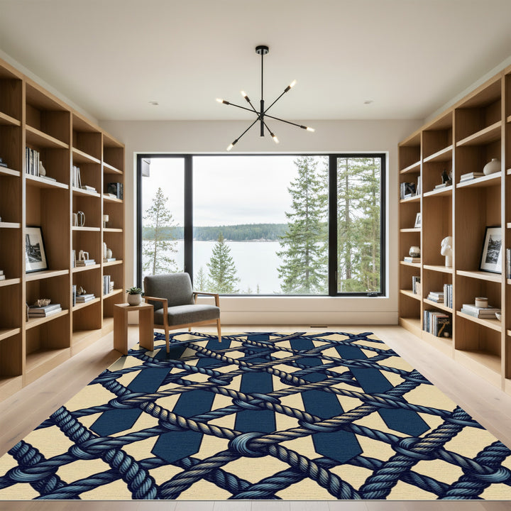 Navy Cream Braided Netting Rug