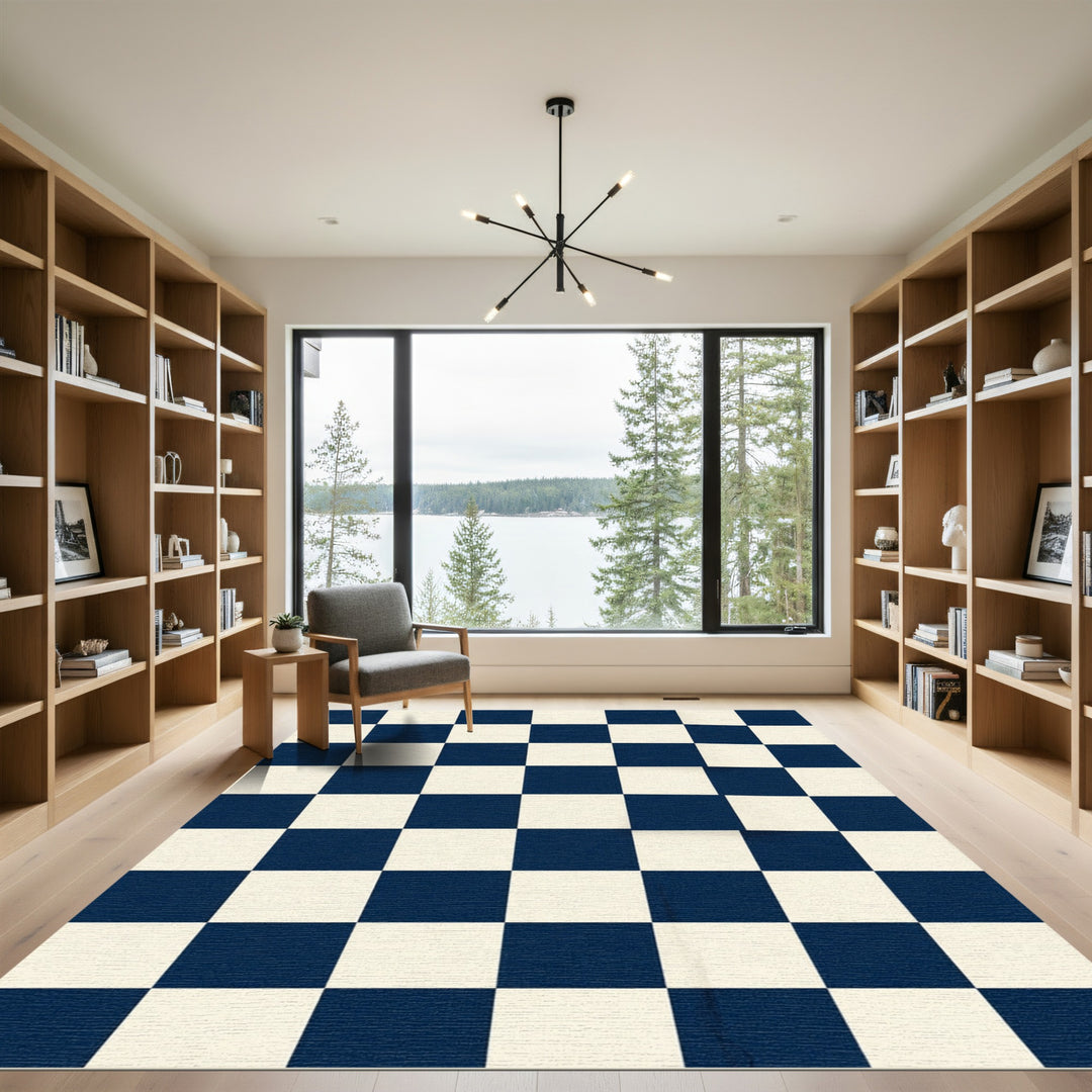 Classic Navy Cream Checkerboard Rug