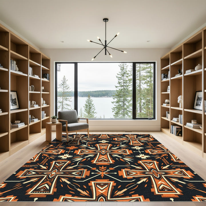 Geometric Cross Orange Tribal Rug