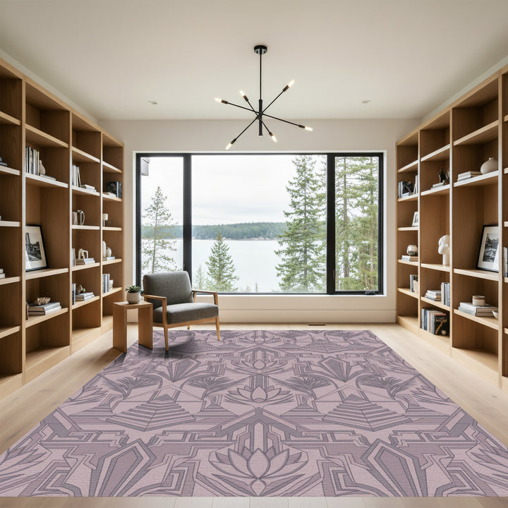 Mauve Lotus Staircase Geometric Art Deco Rug
