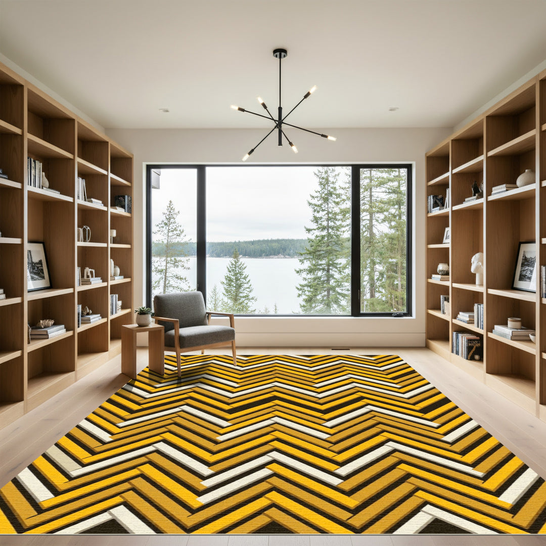 Golden Yellow Herringbone Texture Rug