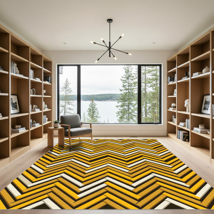 Golden Yellow Herringbone Texture Rug