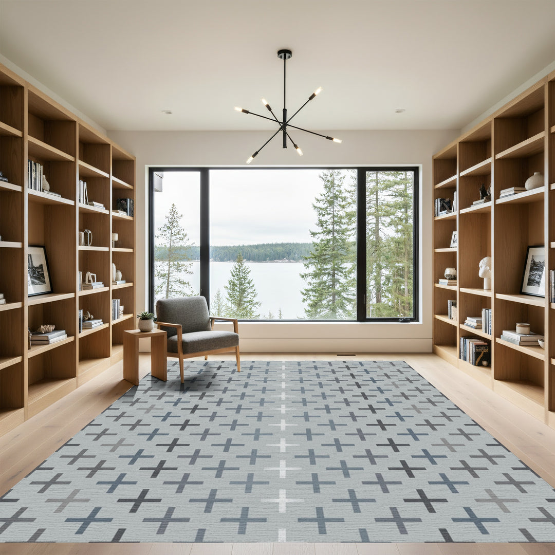 Gray Plus Sign Grid Rug