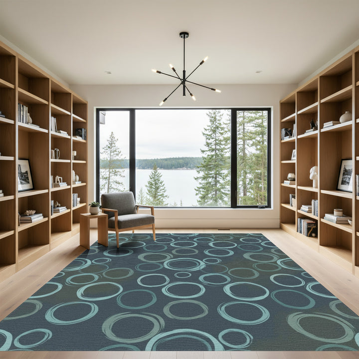 Ocean Teal Scribbled Circles Rug