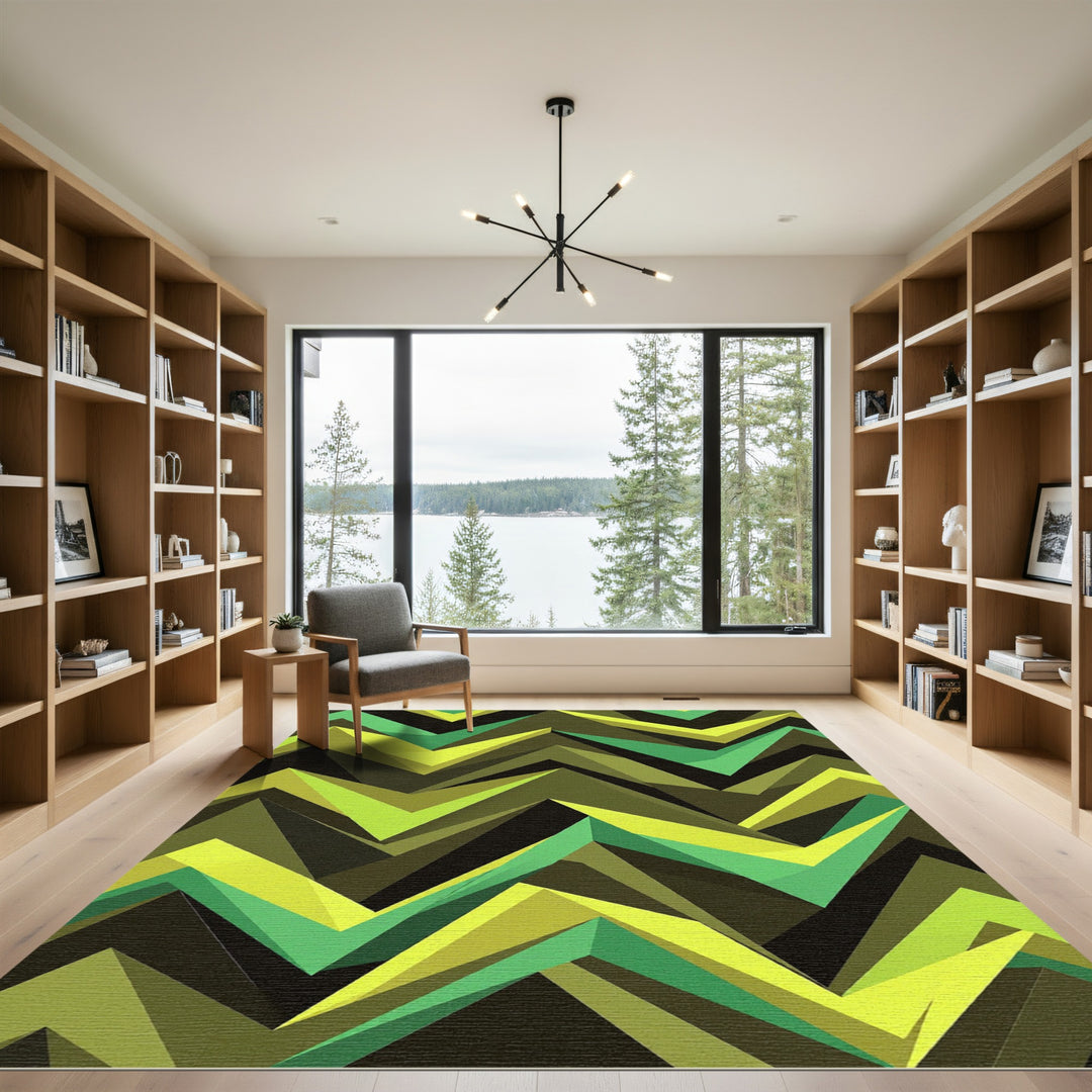 Shades Of Green Jagged Geometric Rug
