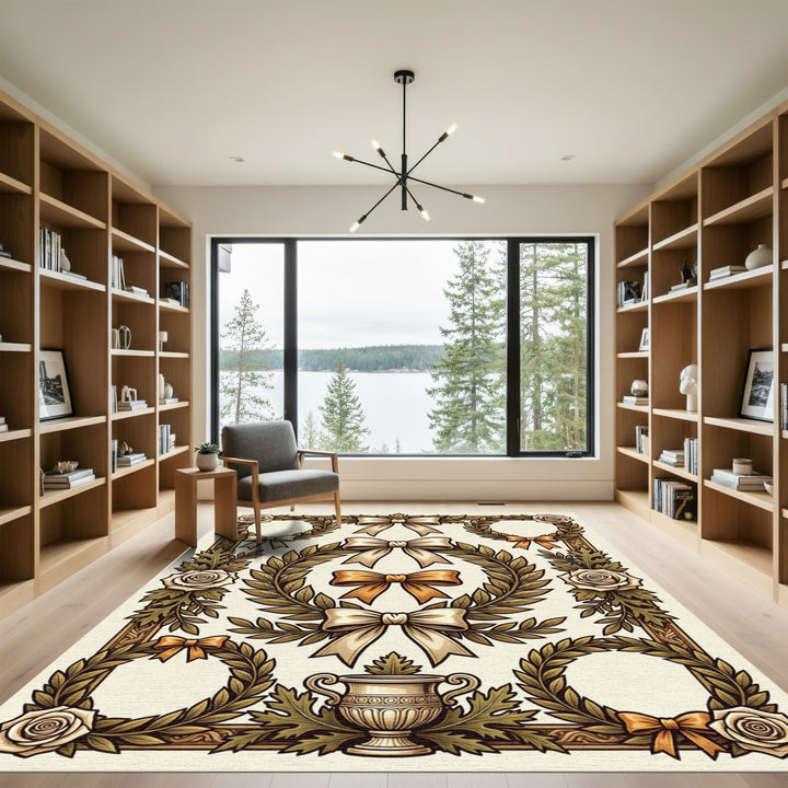 Ornate Laurel Rose Bow Frame Rug