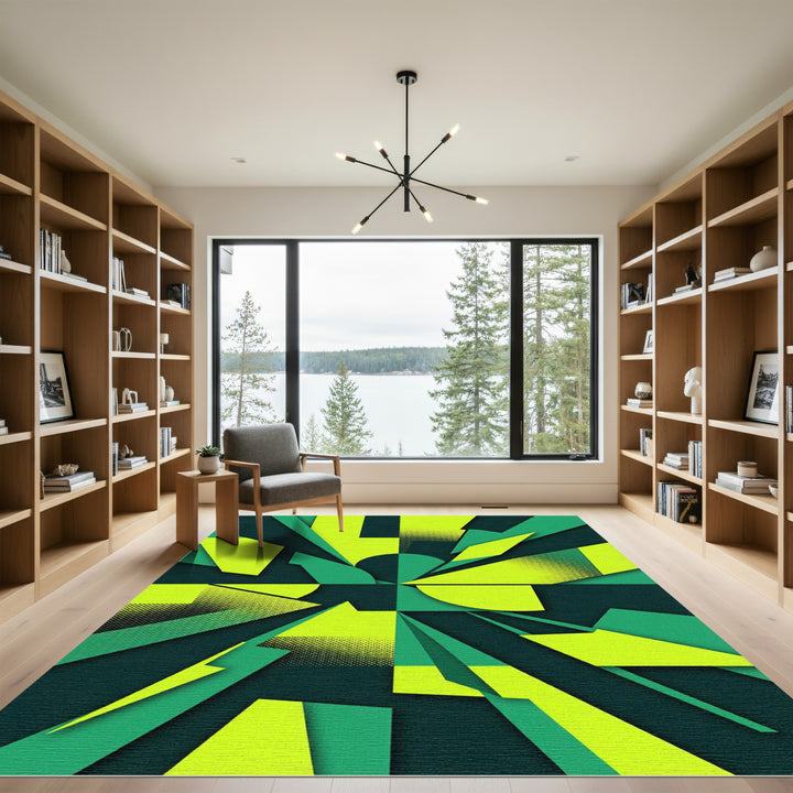 Geometric Lime Green Abstract Burst Rug