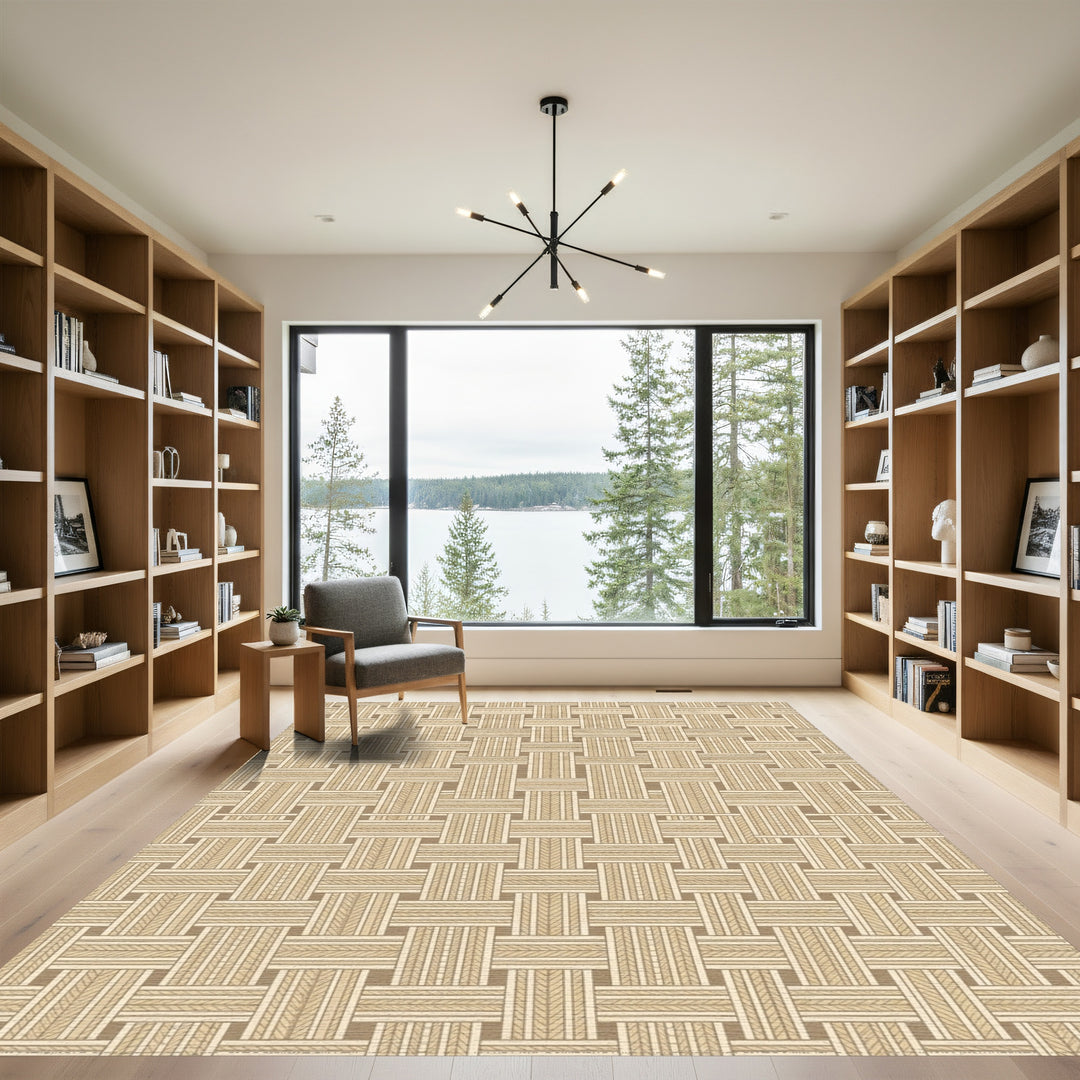 Textured Tan Woven Lattice Rug