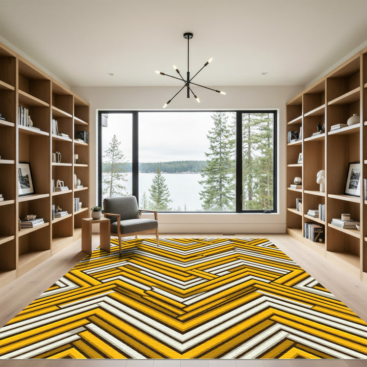 Golden Yellow Geometric Chevron Rug