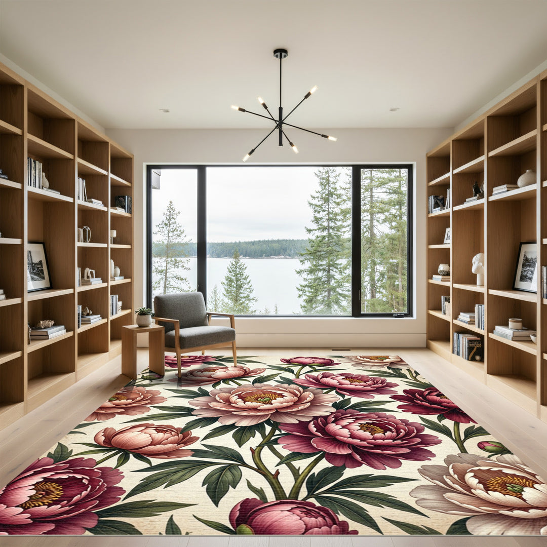 Vintage Pink Rose Floral Garden Rug