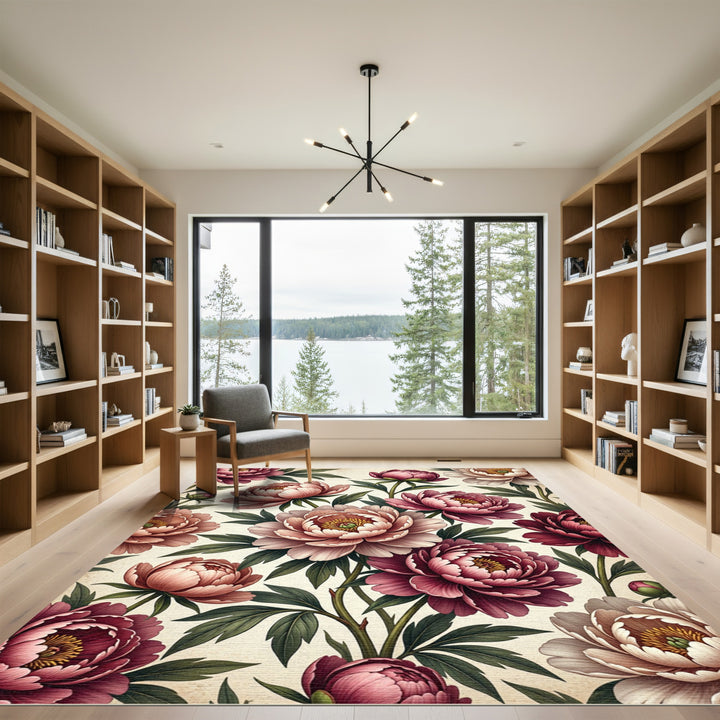 Vintage Pink Rose Floral Garden Rug