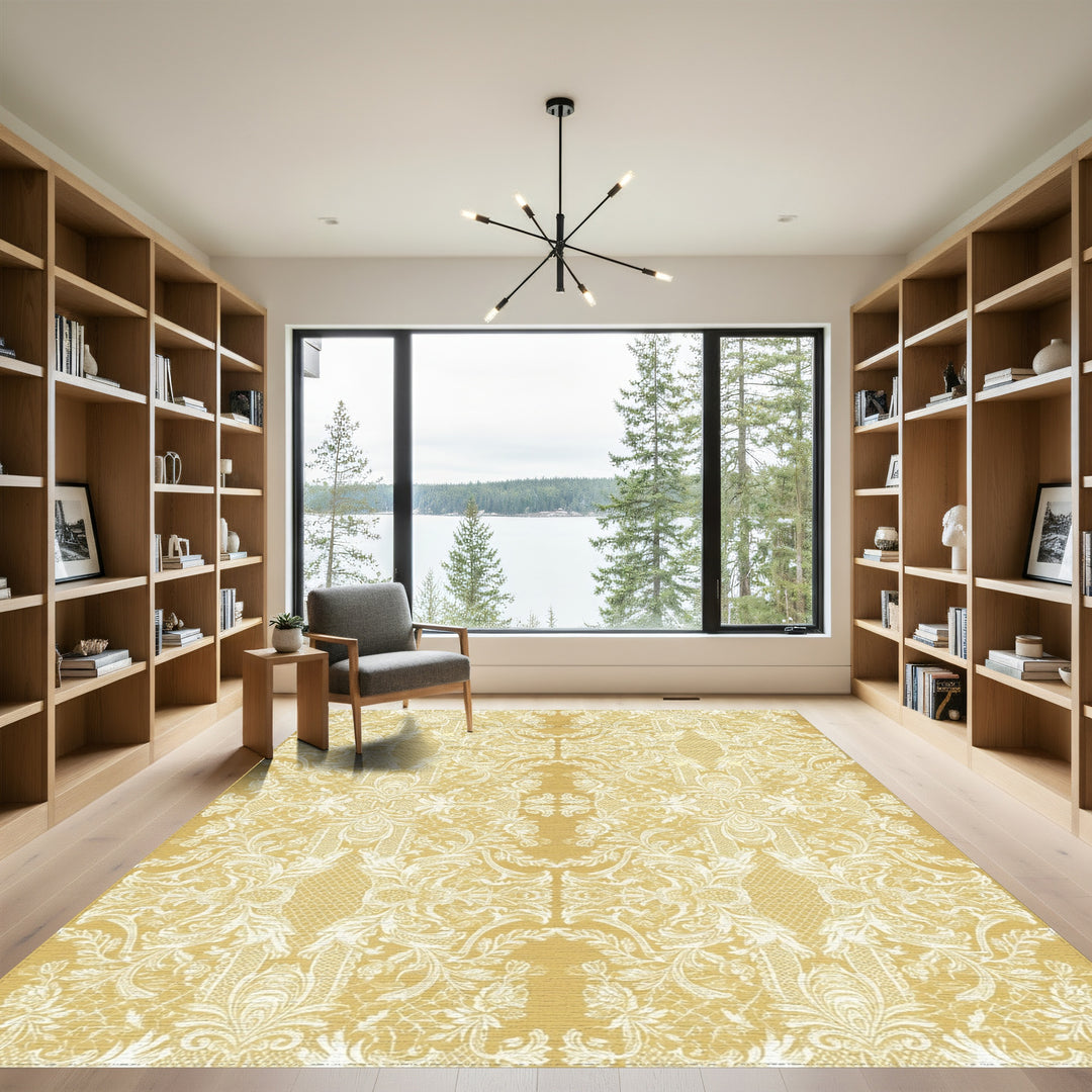Ornate Golden Lace Floral Medallion Rug
